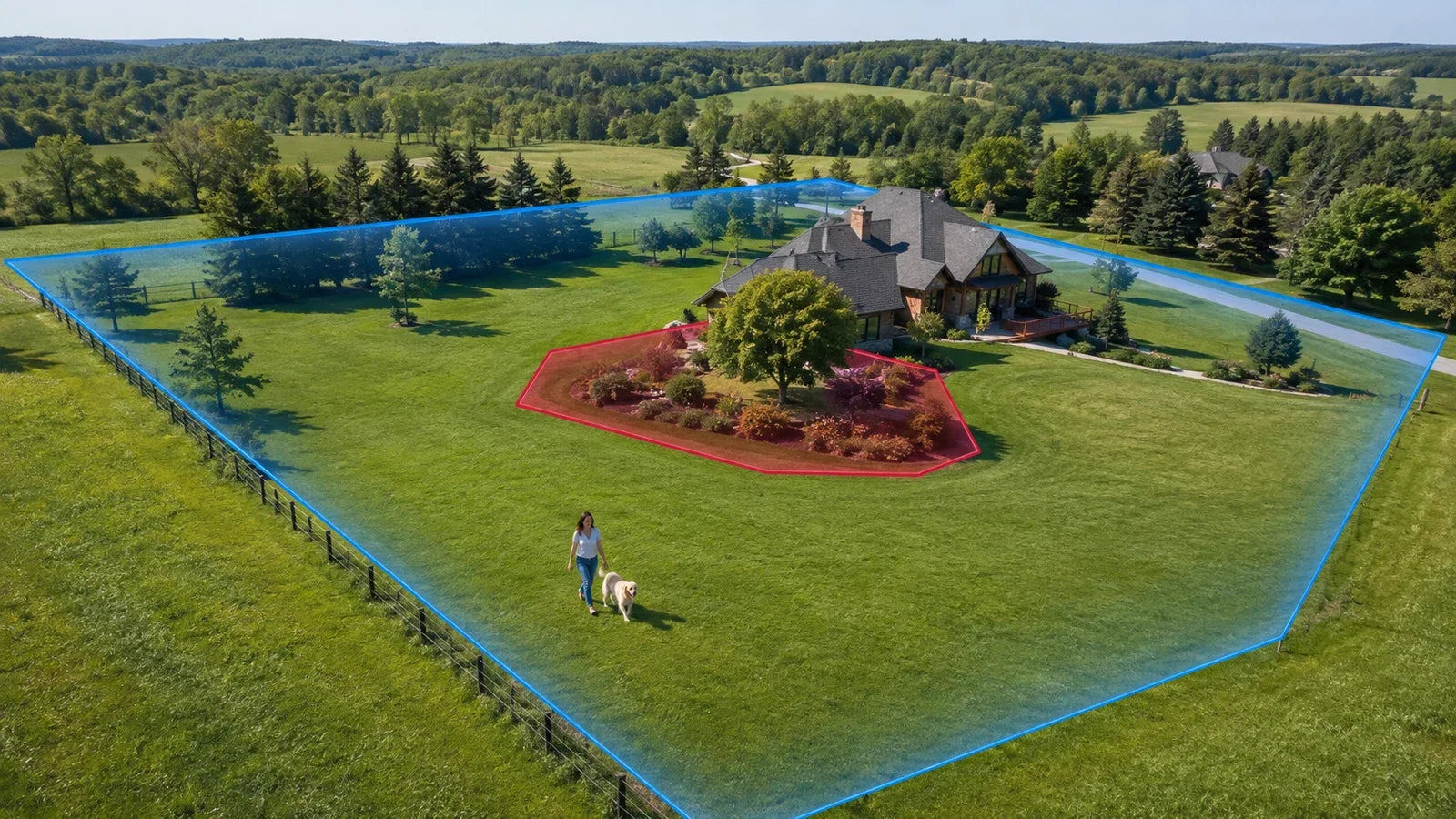 Virtual fence and no-go zone compared on a large outdoor property