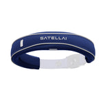 Cobalt Blue SATELLAI Collar Cover, front view, with reflective grey trim protecting pet health monitor.