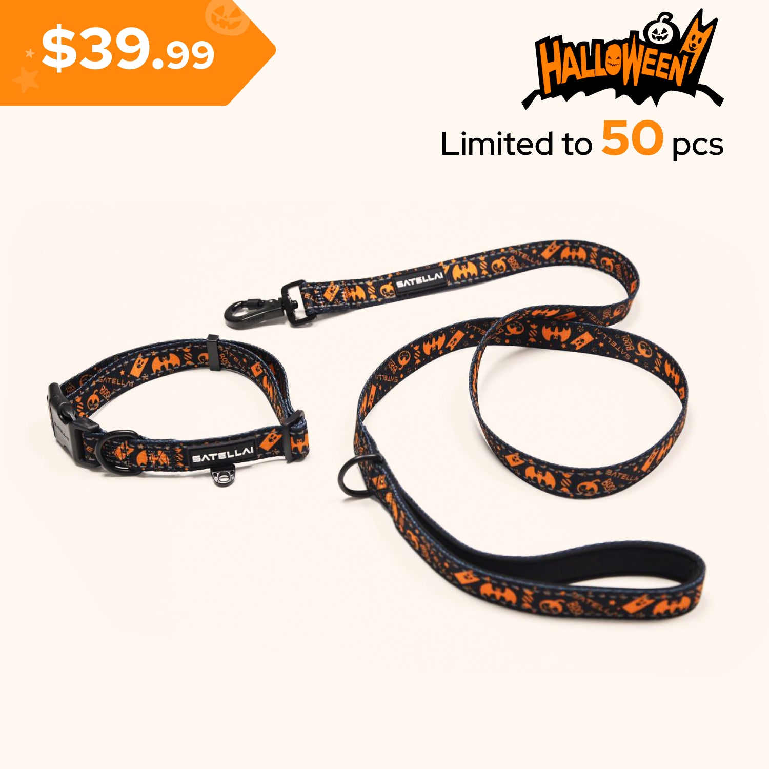 Reflective SATELLAI Dog Leash & Collar Set– Halloween Limited Edition