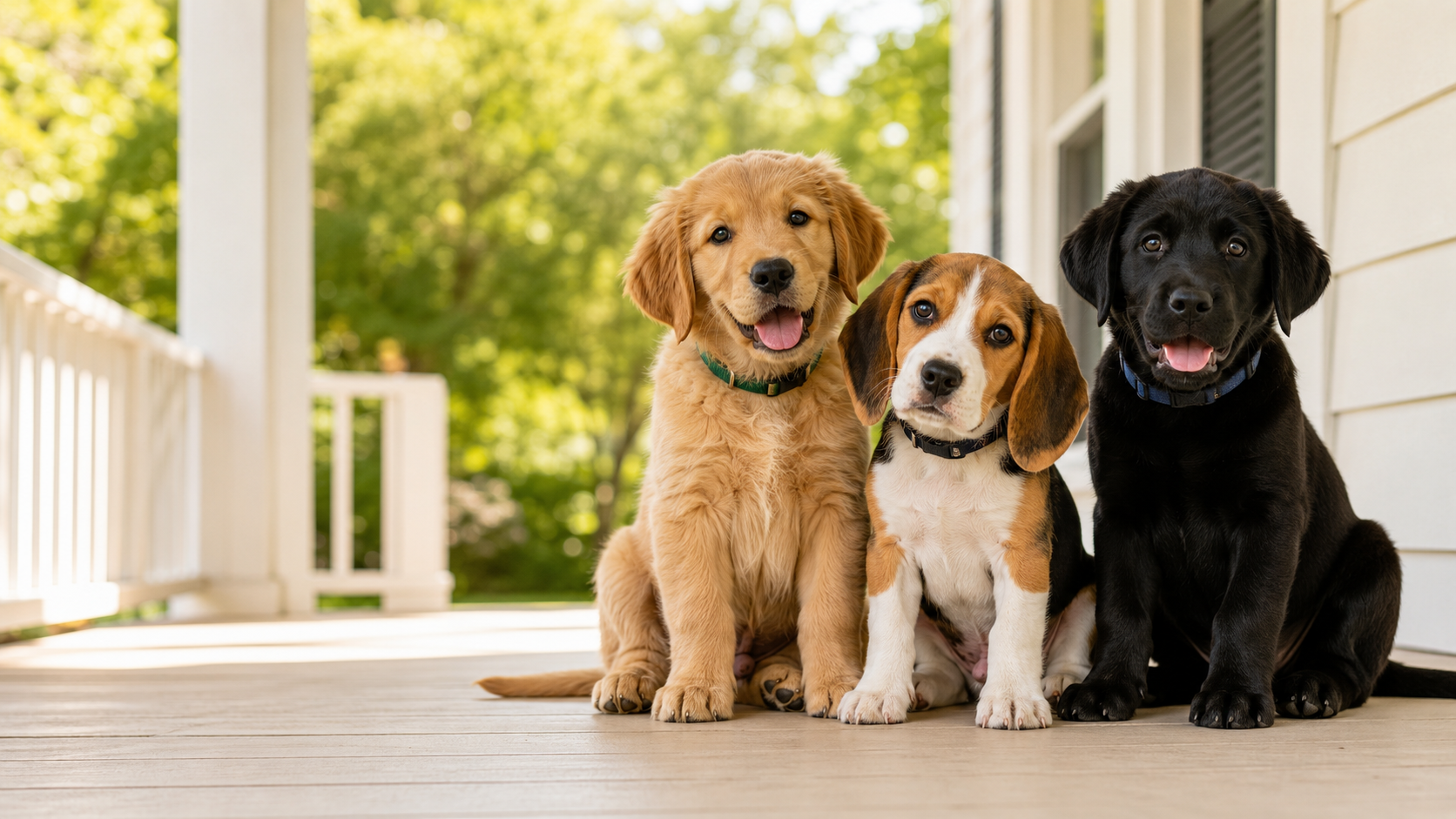 Three cute puppies representing different dog name styles