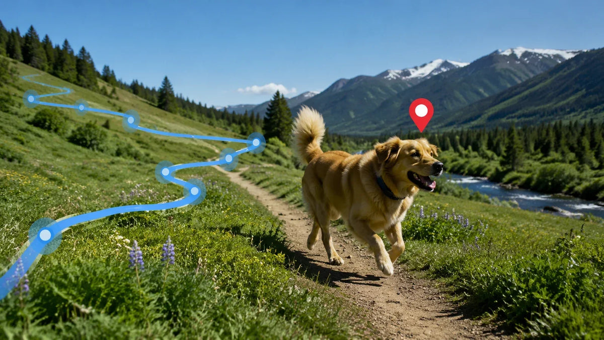 Live GPS tracking and dog location history compared on an outdoor route