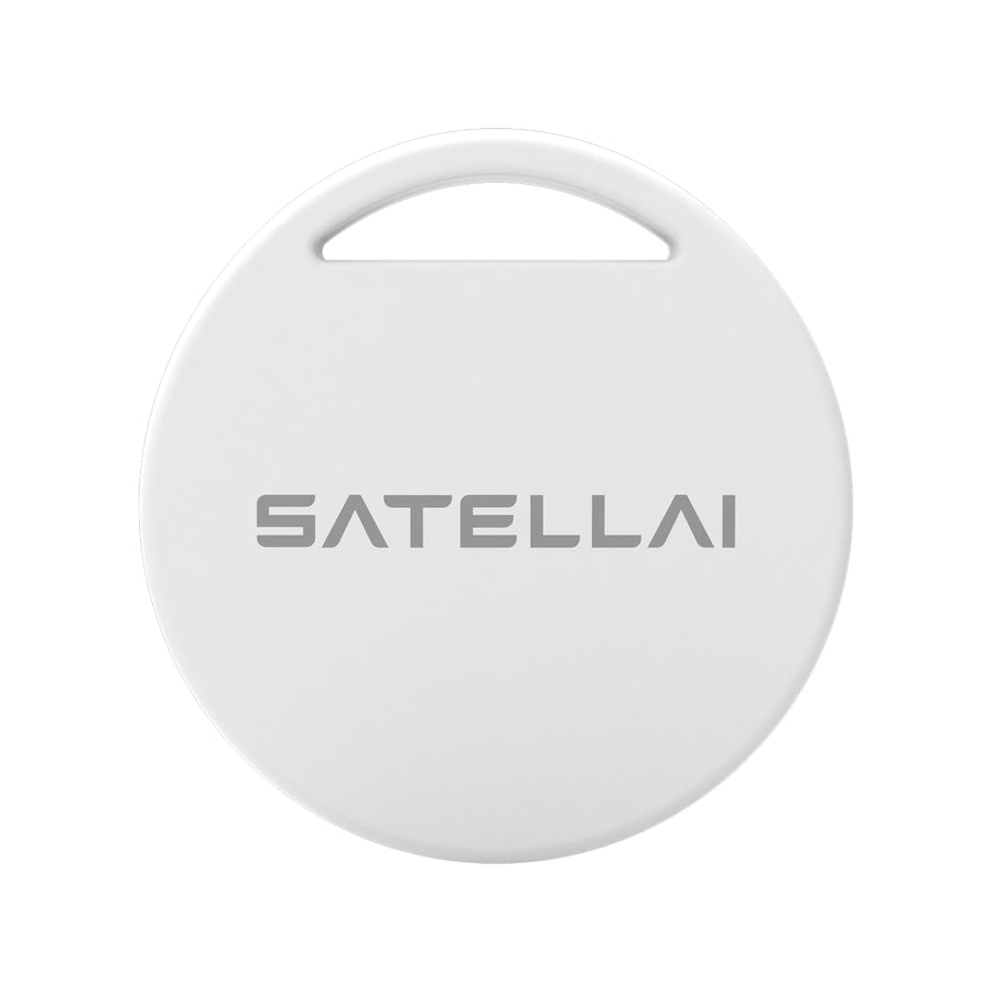 White circular SATELLAI Beacon with loop, made of ABS, preventing dogs from entering restricted indoor and outdoor zones.